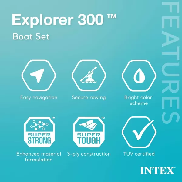 INTEX Explorer Inflatable Boat Series Dual Air Chambers  Welded Oar Locks  Grab Handles  Bow Rope  Sporty DesignExplorer 300 Set