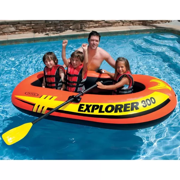 INTEX Explorer Inflatable Boat Series Dual Air Chambers  Welded Oar Locks  Grab Handles  Bow Rope  Sporty DesignExplorer 300 Set