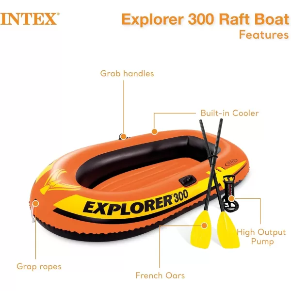 INTEX Explorer Inflatable Boat Series Dual Air Chambers  Welded Oar Locks  Grab Handles  Bow Rope  Sporty DesignExplorer 300 Set