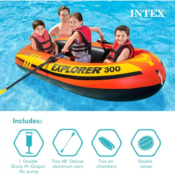INTEX Explorer Inflatable Boat Series Dual Air Chambers  Welded Oar Locks  Grab Handles  Bow Rope  Sporty DesignExplorer 300 Set