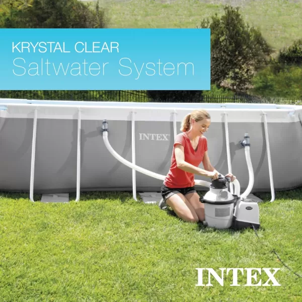 INTEX QS1200 Krystal Clear Saltwater Chlorine System for Above Ground Pools Keeps Water Clear  Removes Bacteria  Reduces Chemical Use  Sleek Control Panel with Buttons  Up to 15000 Gallon PoolsSand Filter Pump  Saltwater System