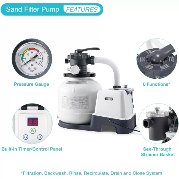 INTEX QS1200 Krystal Clear Saltwater Chlorine System for Above Ground Pools Keeps Water Clear  Removes Bacteria  Reduces Chemical Use  Sleek Control Panel with Buttons  Up to 15000 Gallon PoolsSand Filter Pump  Saltwater System