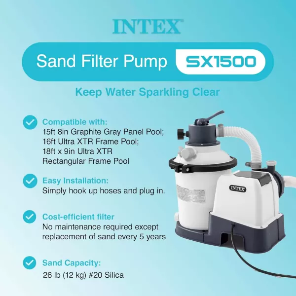 INTEX SX925 Krystal Clear Sand Filter Pool Pump for Above Ground Pools 925 GPH Pump Flow Rate  Improved Circulation and Filtration  Easy Installation  Improved Water Clarity  EasytoClean1 500 Gallons Per Hour