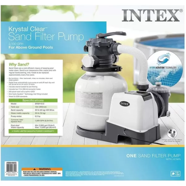 INTEX SX925 Krystal Clear Sand Filter Pool Pump for Above Ground Pools 925 GPH Pump Flow Rate  Improved Circulation and Filtration  Easy Installation  Improved Water Clarity  EasytoClean2 100 Gallons Per Hour