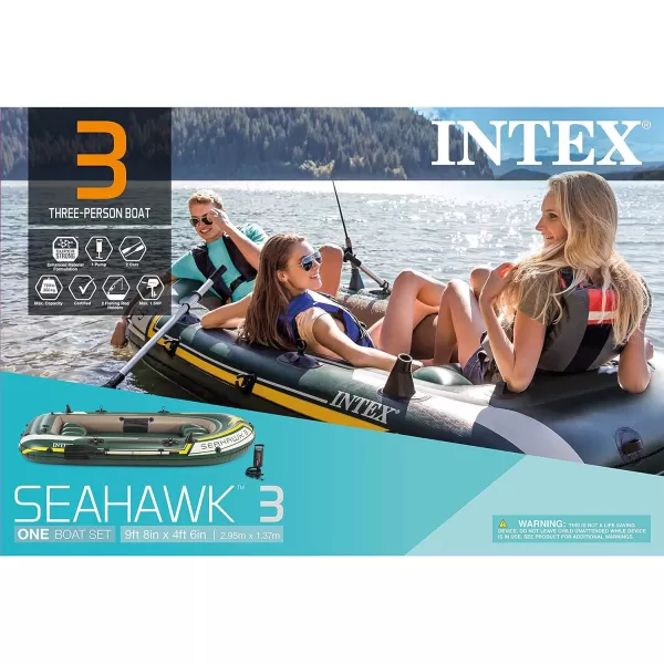 INTEX Seahawk Inflatable Boat Series Includes Deluxe Aluminum Oars and HighOutput Pump  SuperStrong PVC  Fishing Rod Holders  Heavy Duty Grab Handles  Gear PouchSeahawk 3
