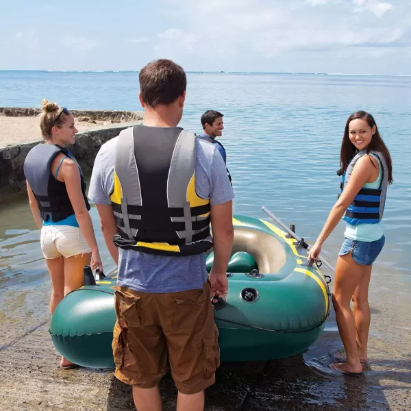 INTEX Seahawk Inflatable Boat Series Includes Deluxe Aluminum Oars and HighOutput Pump  SuperStrong PVC  Fishing Rod Holders  Heavy Duty Grab Handles  Gear PouchSeahawk 4
