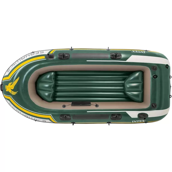 INTEX Seahawk Inflatable Boat Series Includes Deluxe Aluminum Oars and HighOutput Pump  SuperStrong PVC  Fishing Rod Holders  Heavy Duty Grab Handles  Gear PouchSeahawk 3