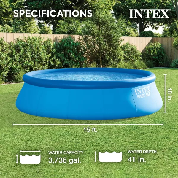Intex 28165EH Easy Set Inflatable Swimming Pool Set 15ft x 42in  Includes 1000 GPH Cartridge Filter Pump  Removable Ladder  Pool Cover  Ground Cloth15FT x 48IN