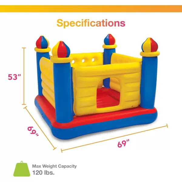 Intex 48259EP Inflatable Colorful JumpOLene Castle Bouncer Indoor Outdoor Kids Jump Bounce House for 2 Kids Ages 3 to 6 Years