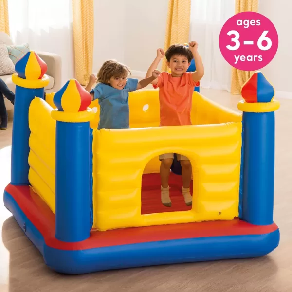 Intex 48259EP Inflatable Colorful JumpOLene Castle Bouncer Indoor Outdoor Kids Jump Bounce House for 2 Kids Ages 3 to 6 Years