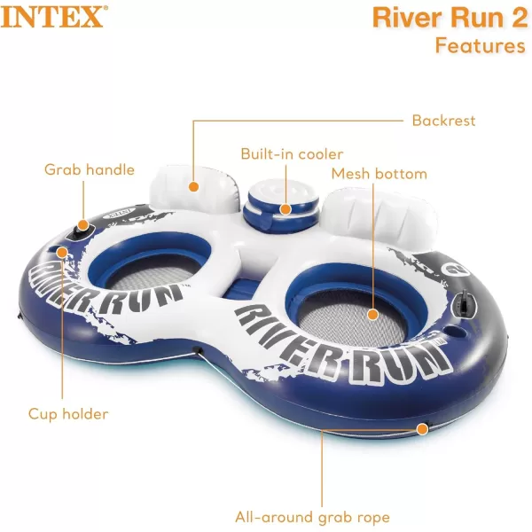 Intex 58837EP River Run 2 Inflatable Floating Lounge Comfortable Backrests  Builtin Cup Holders  Cooler with Lid  2 Person  440lb Weight Capacity