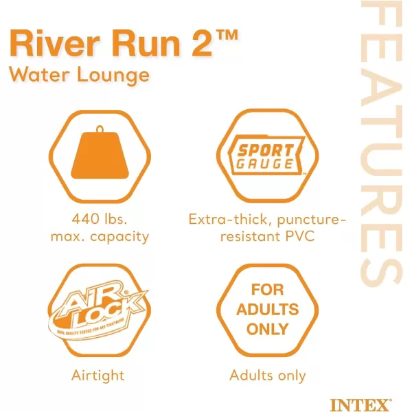 Intex 58837EP River Run 2 Inflatable Floating Lounge Comfortable Backrests  Builtin Cup Holders  Cooler with Lid  2 Person  440lb Weight Capacity