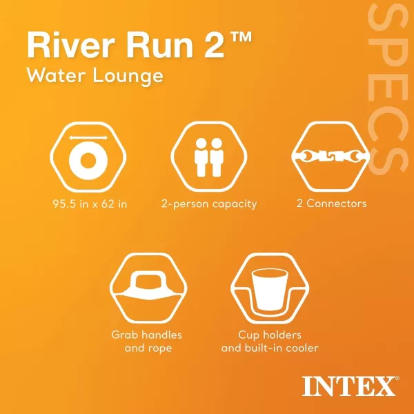 Intex 58837EP River Run 2 Inflatable Floating Lounge Comfortable Backrests  Builtin Cup Holders  Cooler with Lid  2 Person  440lb Weight Capacity