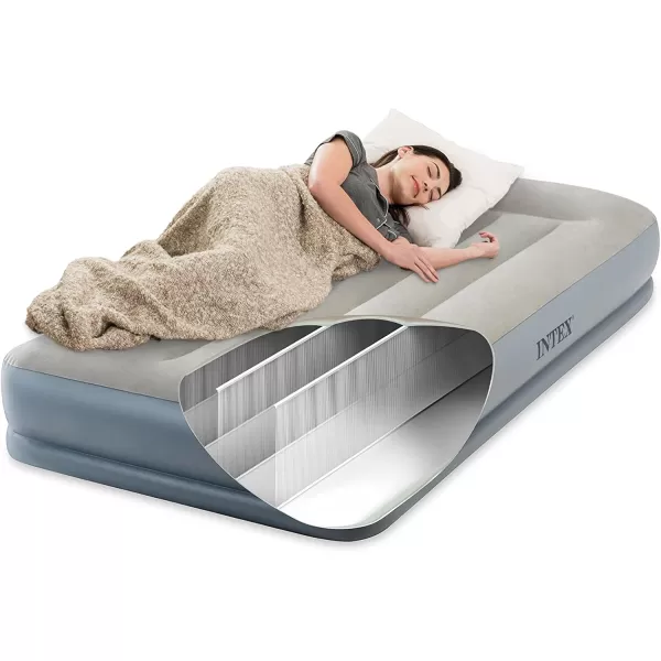 Intex 64115ED DuraBeam Standard Pillow Rest Air Mattress FiberTech  Twin Size  Builtin Electric Pump  12in Bed Height  300lb Weight Capacity