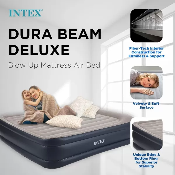 Intex 64135ED DuraBeam Plus Deluxe Pillow Rest Air Mattress FiberTech  Queen Size  Builtin Electric Pump  165in Bed Height  600lb Weight CapacityKing