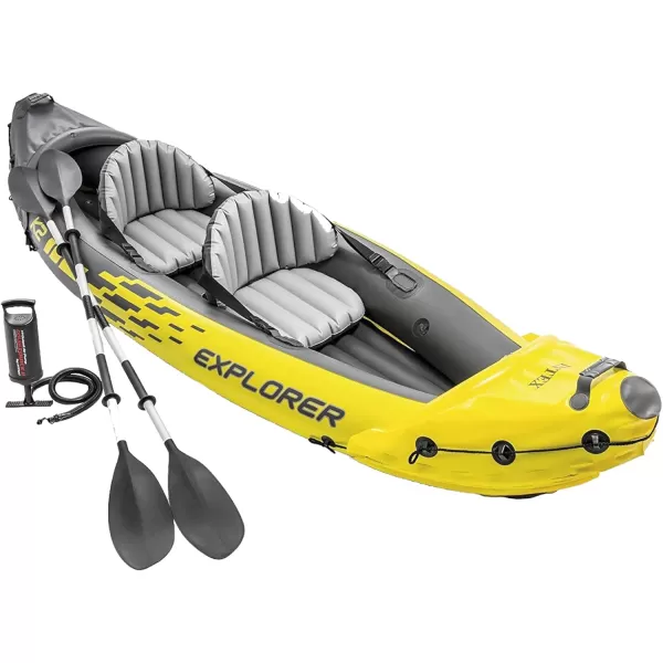 Intex 68307EP Explorer K2 Inflatable Kayak Set Includes Deluxe 86in Aluminum Oars and HighOutput Pump  SuperStrong PVC  Adjustable Seats with Backrest  2Person  400lb Weight Capacity2person