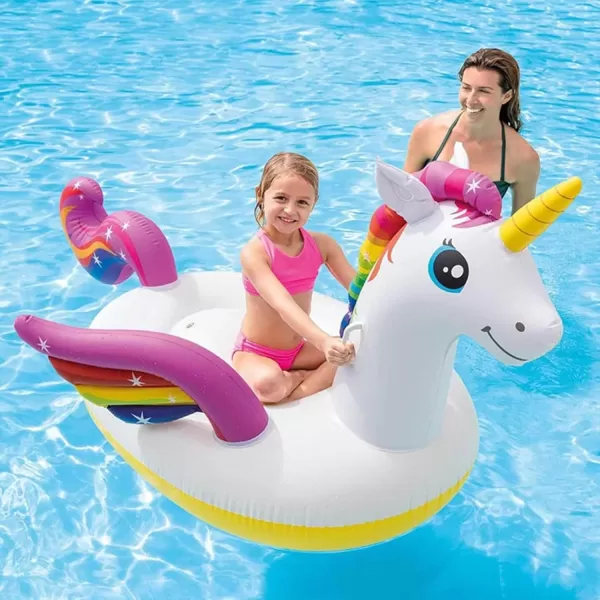 Intex Durable Premium Raft Grade Vinyl Unicorn Inflatable Ride On Pool Float with 2 Heavy Duty Handles and Repair Patch Multicolor