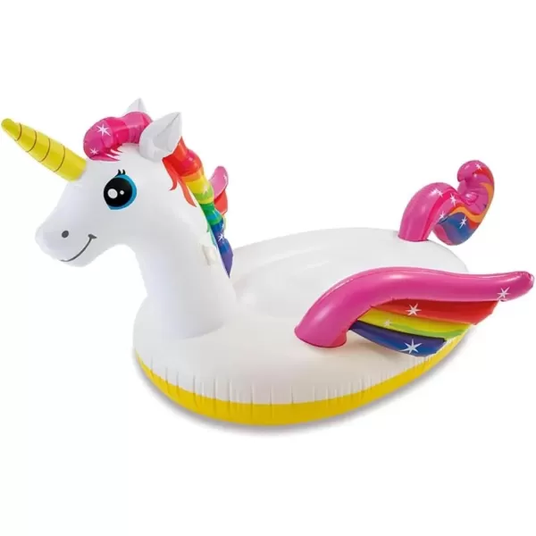 Intex Durable Premium Raft Grade Vinyl Unicorn Inflatable Ride On Pool Float with 2 Heavy Duty Handles and Repair Patch Multicolor