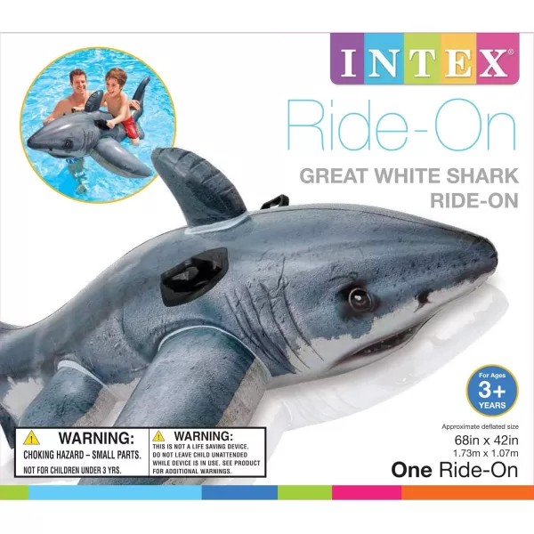 Intex Great White Shark Inflatable Pool Float Animal Pool Toy for Kids  2 HeavyDuty Handles  88lb Weight Capacity  68quot x 42quot  for Ages 3