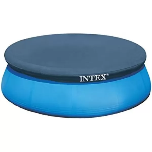 INTEX 28020E Pool Cover For 8ft Round Easy Set Pools  Includes Rope Tie  Drain Holes  12in Overhang  Snug Fit10Foot