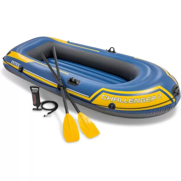 INTEX Challenger Inflatable Boat Series Includes Deluxe Boat Oars and HighOutput Pump  SuperStrong PVC  Triple Air Chambers  Welded Oar Locks  Heavy Duty Grab Handle2person