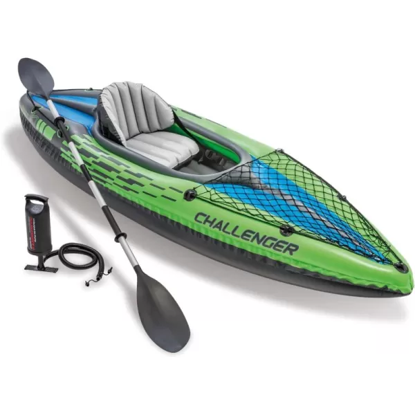 INTEX Challenger Inflatable Kayak Series Includes Deluxe 86in Kayak Paddles and HighOutput Pump  SuperStrong PVC  Adjustable Seat with Backrest  Removable Skeg  Cargo Storage Net1Person