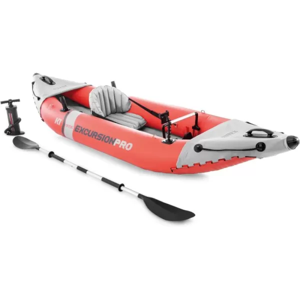 INTEX Excursion Pro Inflatable Kayak Series Includes Deluxe 86in Kayak Paddles and HighOutput Pump  SuperTough PVC  Adjustable Bucket Seat  Fishing Rod Holders  Grab Handles1Person