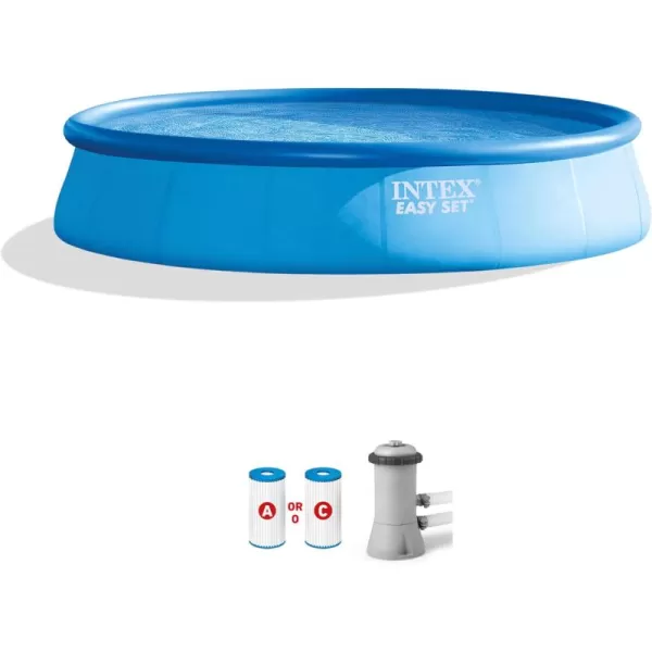 Intex 28165EH Easy Set Inflatable Swimming Pool Set 15ft x 42in  Includes 1000 GPH Cartridge Filter Pump  Removable Ladder  Pool Cover  Ground Cloth12FT x 30IN