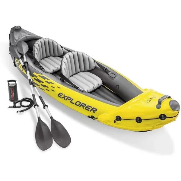 Intex 68307EP Explorer K2 Inflatable Kayak Set Includes Deluxe 86in Aluminum Oars and HighOutput Pump  SuperStrong PVC  Adjustable Seats with Backrest  2Person  400lb Weight Capacity2person