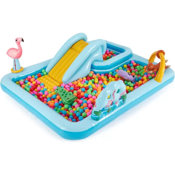 INTEX Friendly Octopus Inflatable Kiddie Pool Inflatable Kids Pool with Water Sprayer and Slide  Splash Pad  92quot x 72quot x 59quot  Ages 3Blue