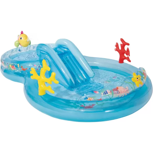 INTEX Friendly Octopus Inflatable Kiddie Pool Inflatable Kids Pool with Water Sprayer and Slide  Splash Pad  92quot x 72quot x 59quot  Ages 3Blue
