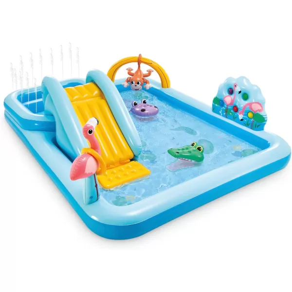 INTEX Friendly Octopus Inflatable Kiddie Pool Inflatable Kids Pool with Water Sprayer and Slide  Splash Pad  92quot x 72quot x 59quot  Ages 3Blue