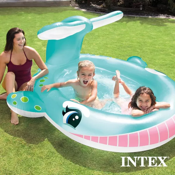 INTEX Friendly Octopus Inflatable Kiddie Pool Inflatable Kids Pool with Water Sprayer and Slide  Splash Pad  92quot x 72quot x 59quot  Ages 3Blue