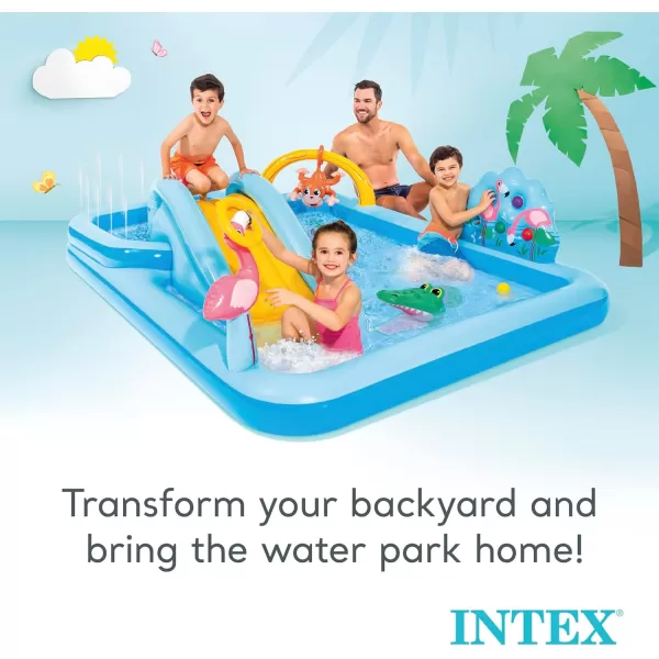 INTEX Friendly Octopus Inflatable Kiddie Pool Inflatable Kids Pool with Water Sprayer and Slide  Splash Pad  92quot x 72quot x 59quot  Ages 3Blue