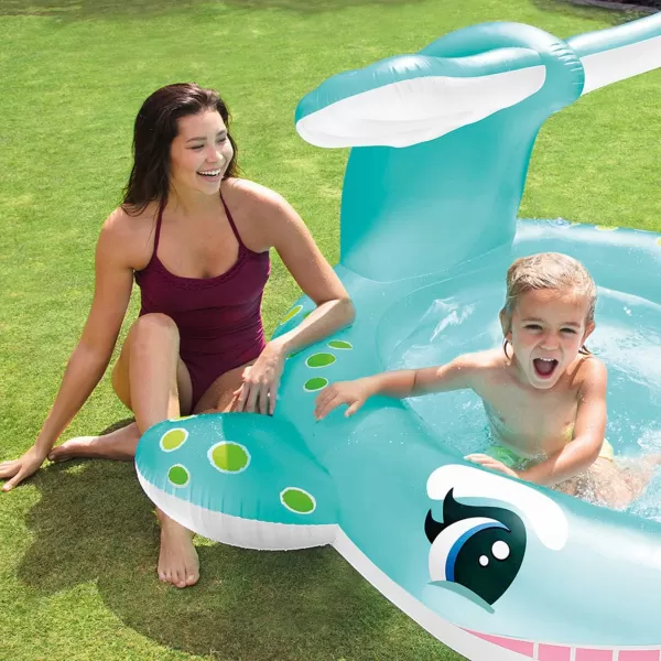 INTEX Friendly Octopus Inflatable Kiddie Pool Inflatable Kids Pool with Water Sprayer and Slide  Splash Pad  92quot x 72quot x 59quot  Ages 3Blue