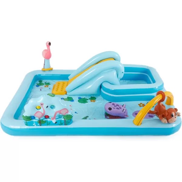 INTEX Friendly Octopus Inflatable Kiddie Pool Inflatable Kids Pool with Water Sprayer and Slide  Splash Pad  92quot x 72quot x 59quot  Ages 3Blue