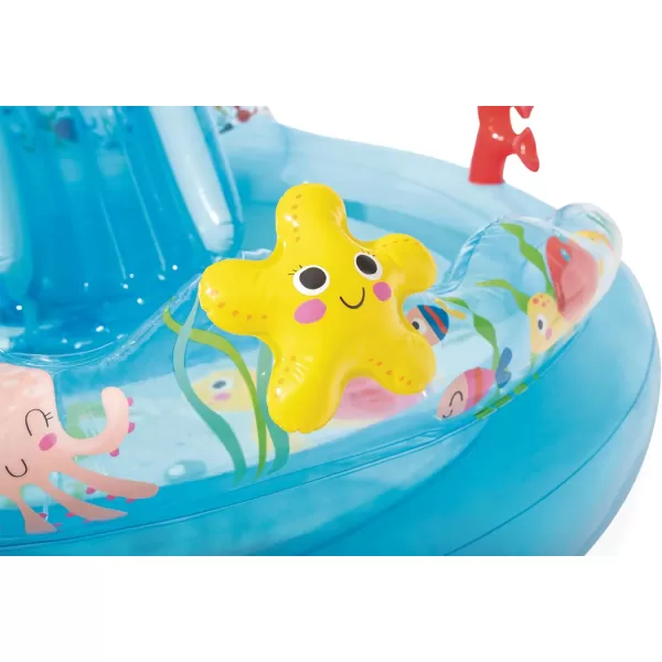 INTEX Friendly Octopus Inflatable Kiddie Pool Inflatable Kids Pool with Water Sprayer and Slide  Splash Pad  92quot x 72quot x 59quot  Ages 3Blue