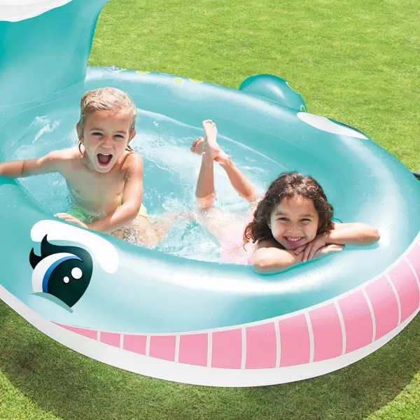 INTEX Friendly Octopus Inflatable Kiddie Pool Inflatable Kids Pool with Water Sprayer and Slide  Splash Pad  92quot x 72quot x 59quot  Ages 3Blue