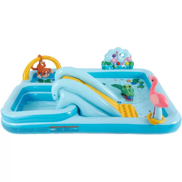 INTEX Friendly Octopus Inflatable Kiddie Pool Inflatable Kids Pool with Water Sprayer and Slide  Splash Pad  92quot x 72quot x 59quot  Ages 3Blue