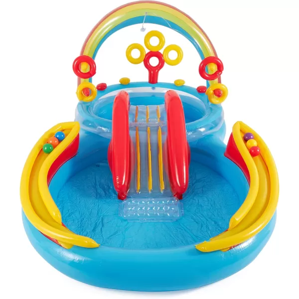 INTEX Friendly Octopus Inflatable Kiddie Pool Inflatable Kids Pool with Water Sprayer and Slide  Splash Pad  92quot x 72quot x 59quot  Ages 3Multicolor