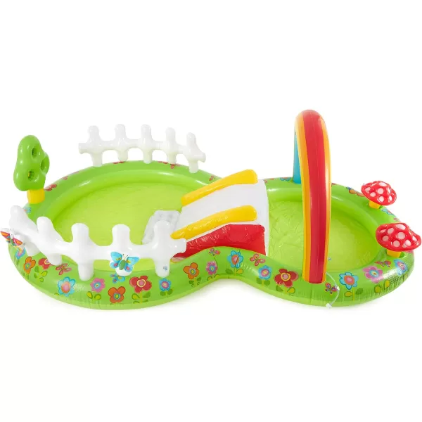 INTEX Friendly Octopus Inflatable Kiddie Pool Inflatable Kids Pool with Water Sprayer and Slide  Splash Pad  92quot x 72quot x 59quot  Ages 3Multicolor