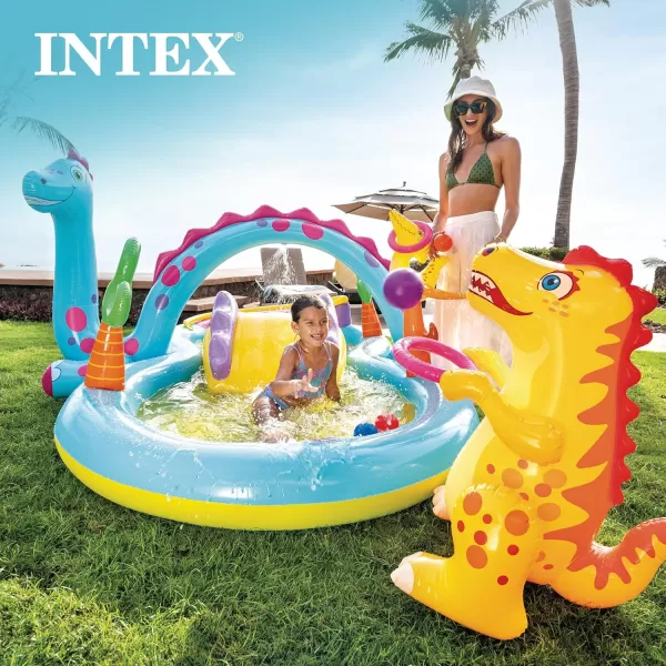 INTEX Friendly Octopus Inflatable Kiddie Pool Inflatable Kids Pool with Water Sprayer and Slide  Splash Pad  92quot x 72quot x 59quot  Ages 3Multicolor