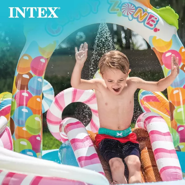 INTEX Friendly Octopus Inflatable Kiddie Pool Inflatable Kids Pool with Water Sprayer and Slide  Splash Pad  92quot x 72quot x 59quot  Ages 3Multicolor