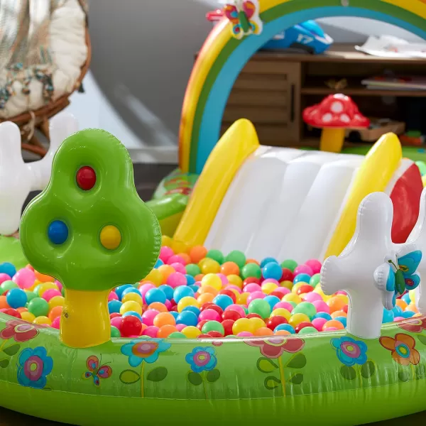 INTEX Friendly Octopus Inflatable Kiddie Pool Inflatable Kids Pool with Water Sprayer and Slide  Splash Pad  92quot x 72quot x 59quot  Ages 3Multicolor