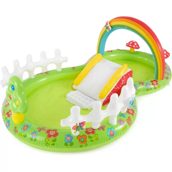 INTEX Friendly Octopus Inflatable Kiddie Pool Inflatable Kids Pool with Water Sprayer and Slide  Splash Pad  92quot x 72quot x 59quot  Ages 3Multicolor