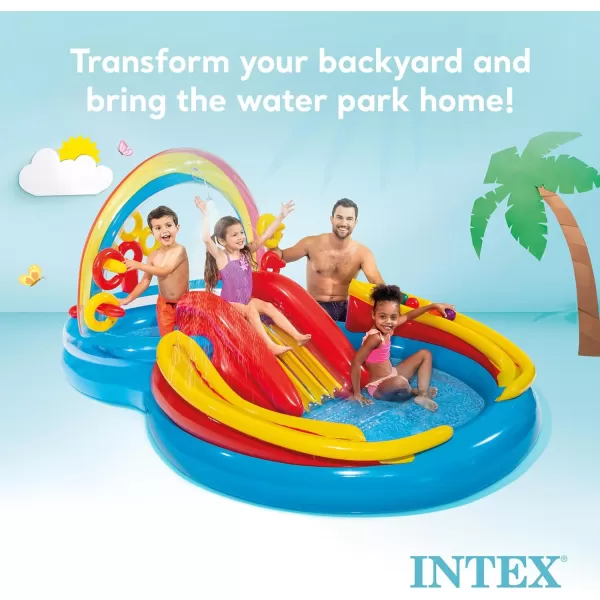 INTEX Friendly Octopus Inflatable Kiddie Pool Inflatable Kids Pool with Water Sprayer and Slide  Splash Pad  92quot x 72quot x 59quot  Ages 3Multicolor