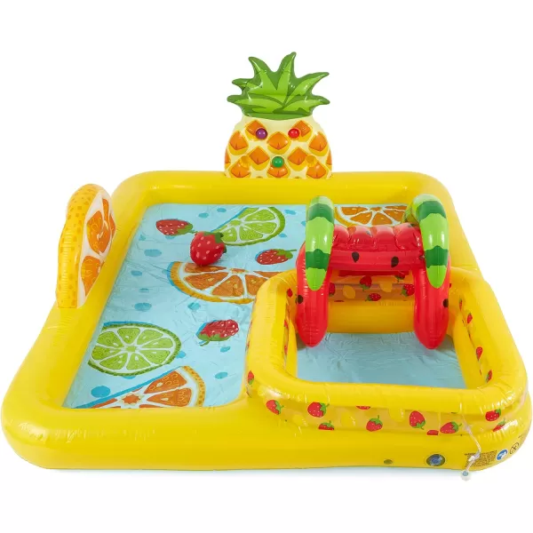INTEX Friendly Octopus Inflatable Kiddie Pool Inflatable Kids Pool with Water Sprayer and Slide  Splash Pad  92quot x 72quot x 59quot  Ages 3Yellow