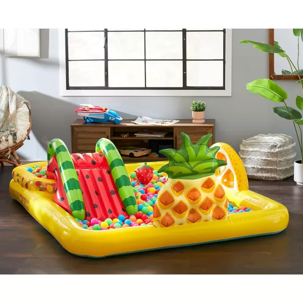 INTEX Friendly Octopus Inflatable Kiddie Pool Inflatable Kids Pool with Water Sprayer and Slide  Splash Pad  92quot x 72quot x 59quot  Ages 3Yellow