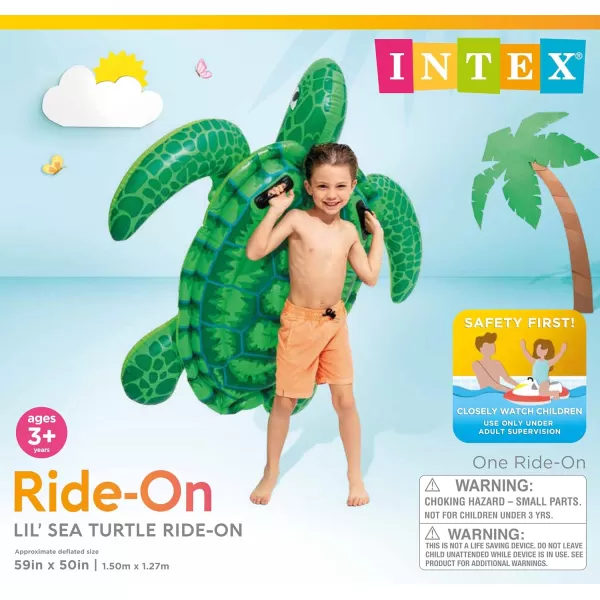 INTEX Lil Sea Turtle Inflatable Pool Float Animal Pool Toy For Kids  2 HeavyDuty Handles  88lb Weight Capacity  59quot x 50quot  For Ages 3