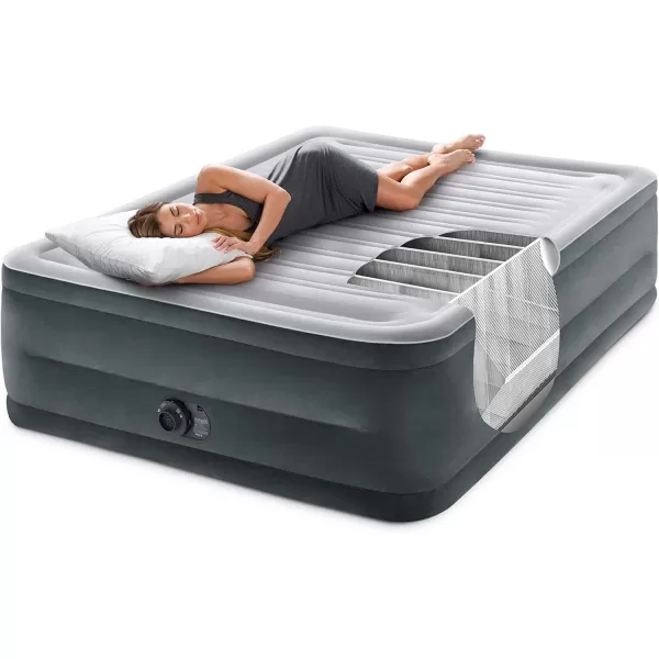 Intex DuraBeam Deluxe ComfortPlush Elevated Air Mattress FiberTech  Queen Size  Builtin Electric Pump  18in Bed Height  600lb Weight CapacityQueen
